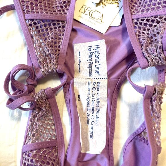 Becca Women Purple Network Malva Stretch Tie Side Hipster Swim Bottom Size S - Picture 8 of 10